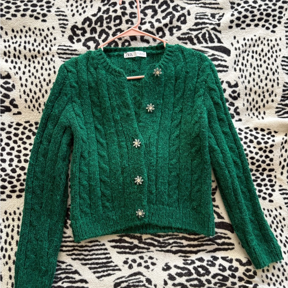 Zara Emerald Buttoned Cardigan